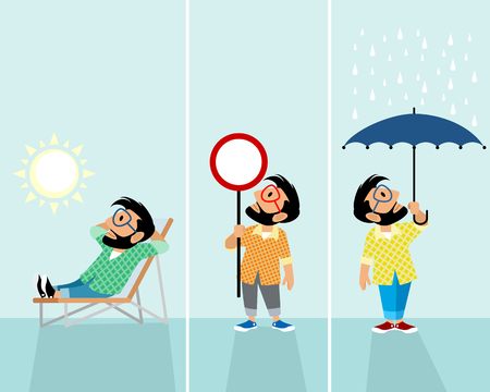 Vector illustration of three hipsters in different situationsのイラスト素材