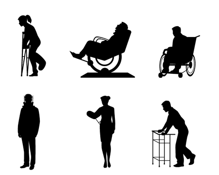Vector illustration of six silhouettes of sick peopleのイラスト素材