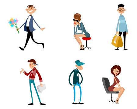 Vector illustration of a set of fashionable funny charactersのイラスト素材