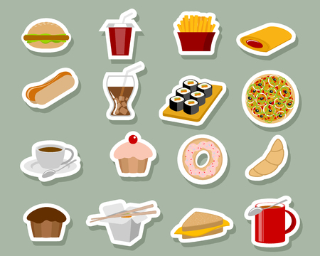 Vector illustration of fast food icons on blue backgroundのイラスト素材