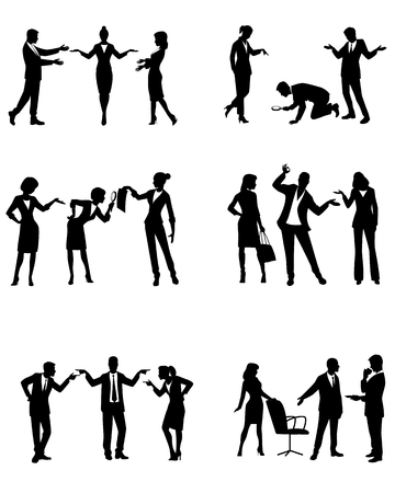 Vector illustration of silhouettes of businesspeople in actionのイラスト素材