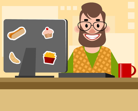 Vector illustration of a bearded man in the officeのイラスト素材