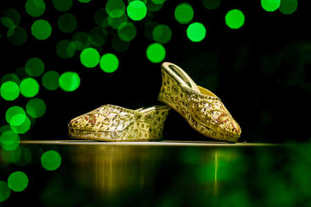 bride sandal with reflection green bokehの写真素材