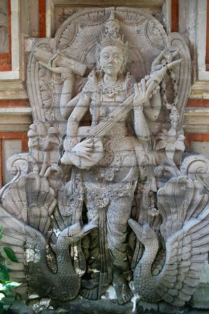 Sculptured hindu goddess saraswathiの写真素材