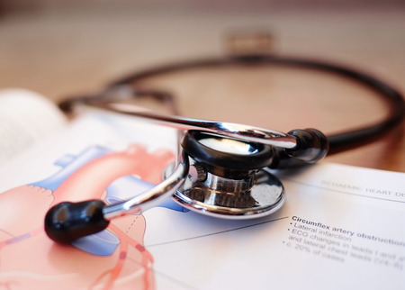 Medical books and stethoscopeの写真素材