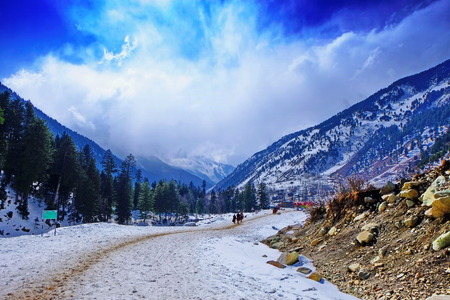 Snow and the moountainの写真素材