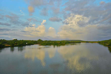 Cloud reflection on river waterの写真素材