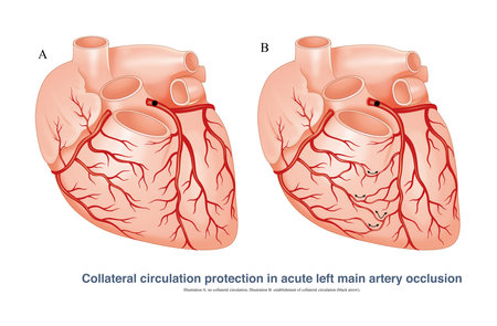 In case of acute left main stem occlusion, if the right coronary artery and left coronary artery establish collateral circulation, it can provide part of the blood to protect LV.の写真素材