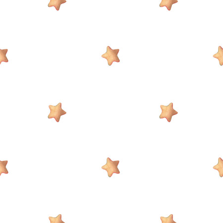 Seamless pattern with golden stars. Hand-painted watercolor illustration isolated on white background for printing on textile, wallpaper, packaging, stationery, magic, festive decor.の写真素材