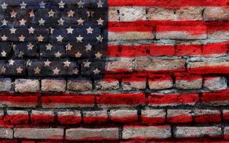 American flag on old brick wall Texture or backgroundの写真素材