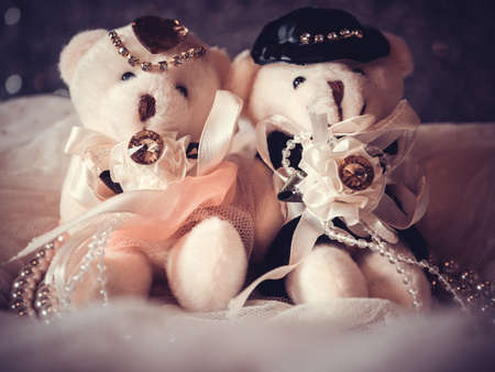 wedding concept : Couple Teddy Bears in wedding dressの写真素材