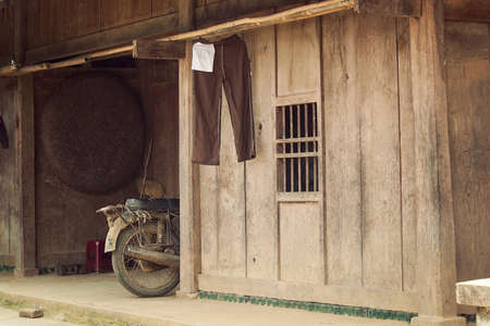 Old wooden house of poor people at countryside in Asia, simply lifeの写真素材