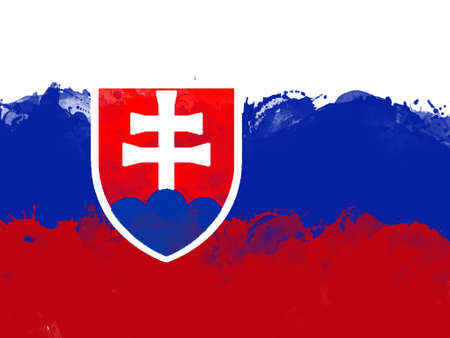 Flag of Slovakia by watercolor paint brush, grunge styleの写真素材