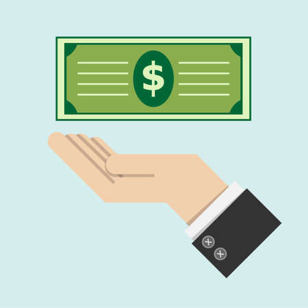 return of an investment concept. banknote with sign of dollar currency on hand, palm of businessman. invest growth,finance plan, personal management, investment portfolio. vector illustration EPS10のイラスト素材
