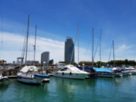 abstract blur boats docked at the yacht club background. vacation yacht for summer time concept.