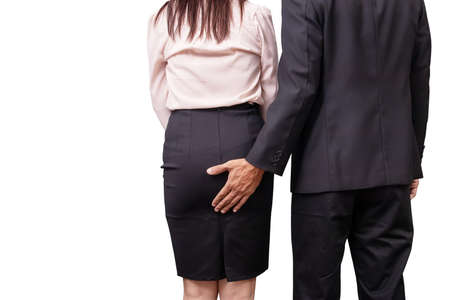 sexual assault and abuse against women at work concept. male manager molesting female employee by...