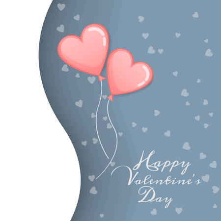 vector of love and Happy Valentines day. two pink balloon with heart shape float up to sky with message Happy Valentines day text. Valentine greeting card with spaceのイラスト素材