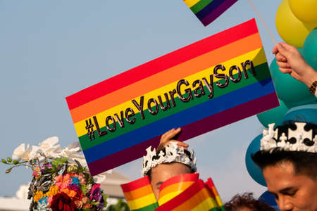 PATTAYA, THAILAND - FEBRUARY 9, 2019: LGBT oriented people take part in Pattaya Pride Rainbow...