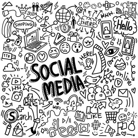 vector of objects and symbols on social media element, doodles sketch illustrationのイラスト素材
