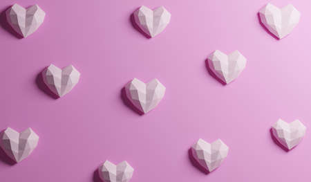 geometric configuration group of pink heart shaped isolated on sweet pastel pink color, flat lay,...