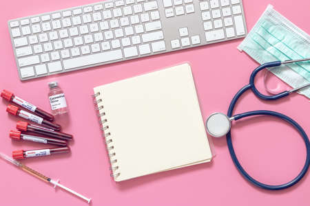 Coronavirus blood sample in test tube for covid-19 analyzing with positive results. laboratory analyzing for testing and invent drug and vaccine during Coronavirus infection outbreak situationの写真素材