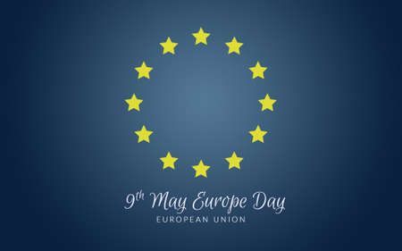 Simple flag of European Union, 9 May europe day. yellow star isolated on gradient dark blue colorの写真素材