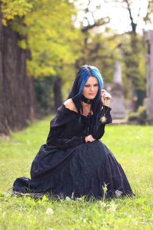 Goth Girl in a Cemeteryの写真素材