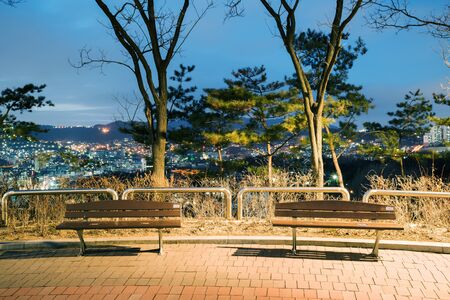 Benches in Naksan park at night timeの写真素材