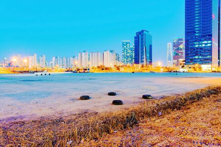 View of downtown Incheon from city outskirtsの写真素材