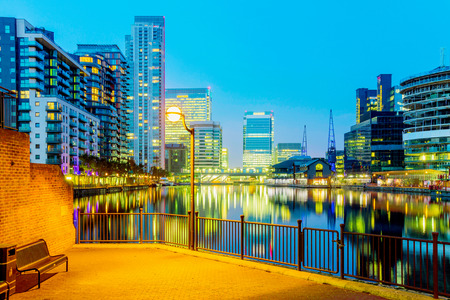 Canary wharf financial district at night