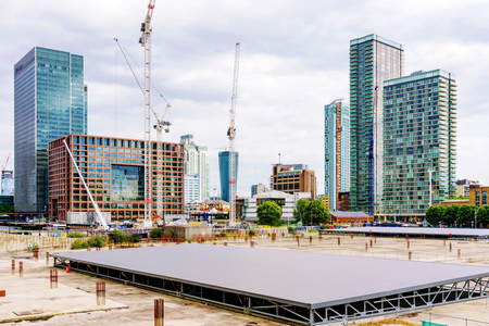 LONDON - AUGUST, 2016: This is a developing area of Canary Wharf financial district where new buildings will be built on August 11th, 2016 in London.のeditorial素材