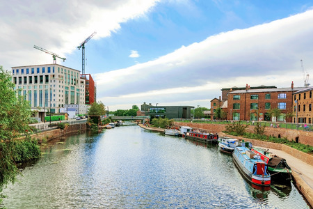 View Kings cross canal area with boats
