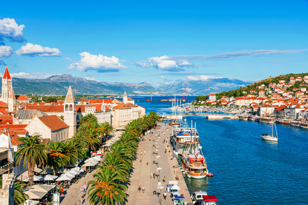 TROGIR, CROATIA - SEPTEMBER 18: Trogir old town UNESCO world heritage site waterfront promenade on a sunny day September 18, 2016 in Trogirのeditorial素材