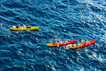 DUBROVNIK, CROATIA - SEPTEMBER 22: View of people Kayaking in the mediterranean ocean on September 22, 2016 in Dubrovnikのeditorial素材