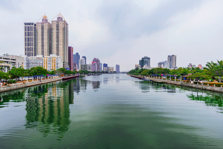 KAOHSIUNG, TAIWAN - NOVEMBER 26: This is a view of the love river with Kaohsiung financial district in the distance on November 26, 2016 in Kaohsiungのeditorial素材