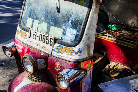BANGKOK, THAILAND - JANUARY 30: This is and old vintage Tuk Tuk which is normally used for transportation like a taxi on January 30, 2017 in Bangkokのeditorial素材