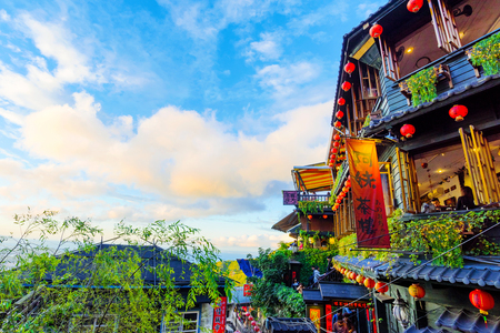 TAIPEI, TAIWAN - DECEMBER 19: This is the old architecture of Jiufen teahouses where many people come to travel in Taiwan  on December 19, 2016 in Taipeiのeditorial素材