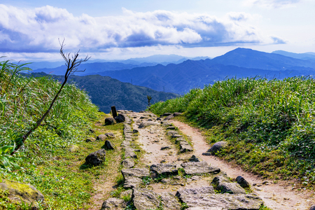 Mountain path on Jilong mountain in jiufen Taiwanの写真素材