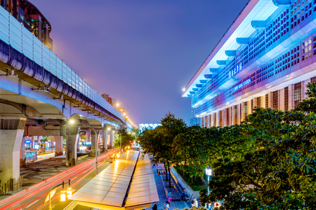 TAIPEI, TAIWAN - APRIL 18: This is a view of Taipei main station architecture and outdoor area at night on April 18, 2017 in Taipeiのeditorial素材