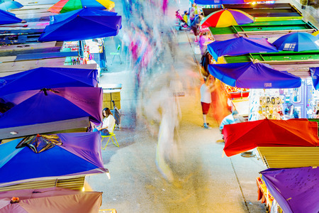 HONG KONG, CHINA - APRIL 24: This is an aerial view of Fa Yuen street market a popular local market in in the Mong Kok area at night on April 24, 2017 in Hong Kongのeditorial素材