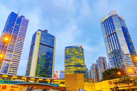 HONG KONG, CHINA - APRIL 25: This is a View Hong Kong downtown financial district architecture and the Marriott hotel which is popular with business travelers on April 25, 2017 in Hong Kongのeditorial素材
