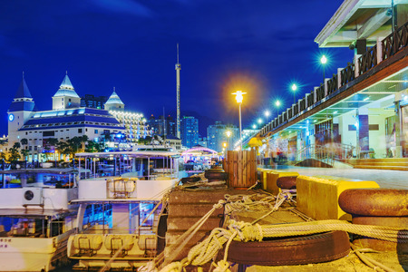 TAIPEI, TAIWAN - MAY 29: This is a night view of Fisherman's wharf a famous area in Tamsui where many tourists come to visit on May 29, 2017 in Taipeiのeditorial素材