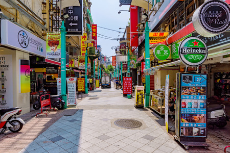 TAIPEI, TAIWAN - JUNE 09: This is a side street in the Ximen shopping and entertainment district of Taipei where many tourists and local come at night June 09, 2017 in Taipeiのeditorial素材