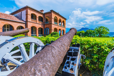 Fort San Domingo cannons and traditional architectureのeditorial素材