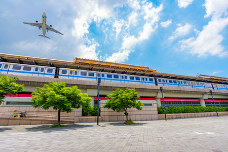 TAIPEI, TAIWAN - JULY 03: This is the architecture of Yuanshan MRT station. This kind of architecture is common with MRT overground stations across the city on July 03, 2017 in Taipeiのeditorial素材