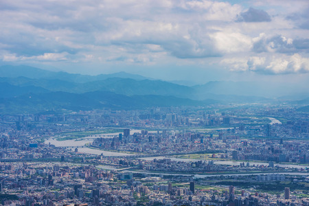 Scenic view of Taipei city from Yangmingshanの写真素材