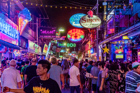 PATTAYA, THAILAND - AUGUST 07: This is Walking Street a famous red light district where many tourists come at night to visit clubs and bars on August 07, 2017 in Pattayaのeditorial素材