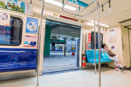 TAIPEI, TAIWAN - JUNE 22: This is the MRT subway carriage interior in Taipei on June 22, 2017 in...