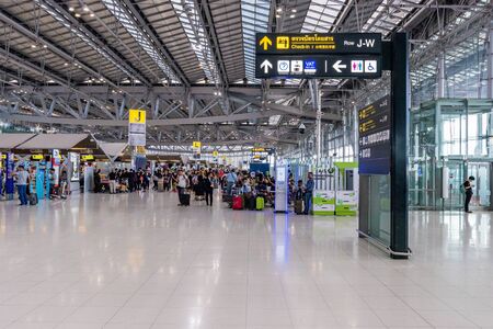 BANGKOK, THAILAND - AUGUST 16: This is the interior architecture of Bangkok Suvarnabhumi international airport check-in area on August 16, 2017 in Bangkokのeditorial素材