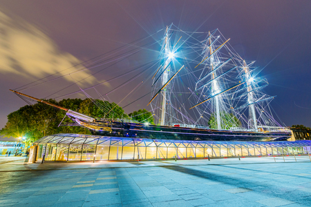 LONDON, UNITED KINGDOM - OCTOBER 07: This is a night view of the Cutty Sark ship a historic ship which is a landmark in Greenwich on October 07, 2017 in Londonのeditorial素材